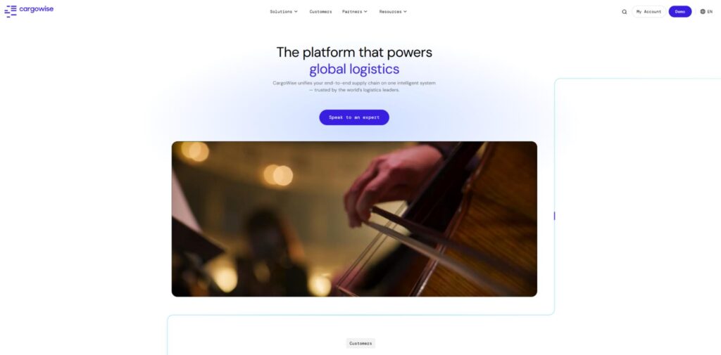CargoWise homepage hero stating “The platform that powers global logistics.”