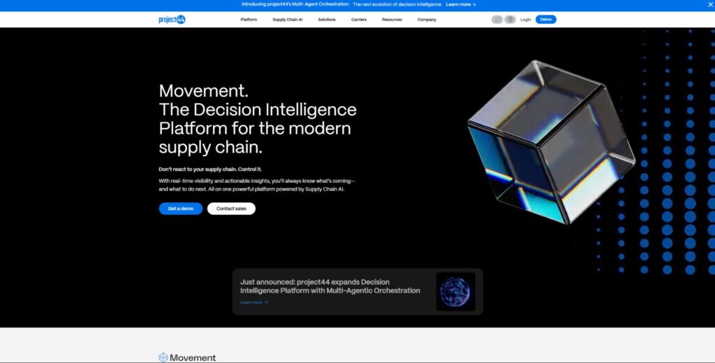 project44 homepage hero promoting a decision intelligence platform for modern supply chains