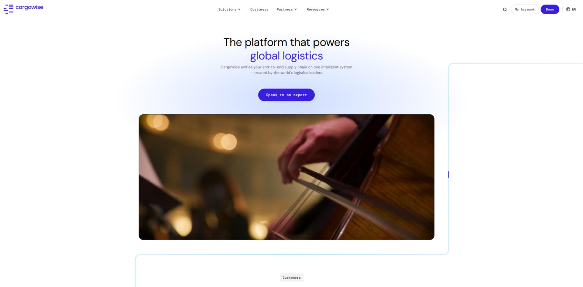 CargoWise homepage with the headline “The platform that powers global logistics.”