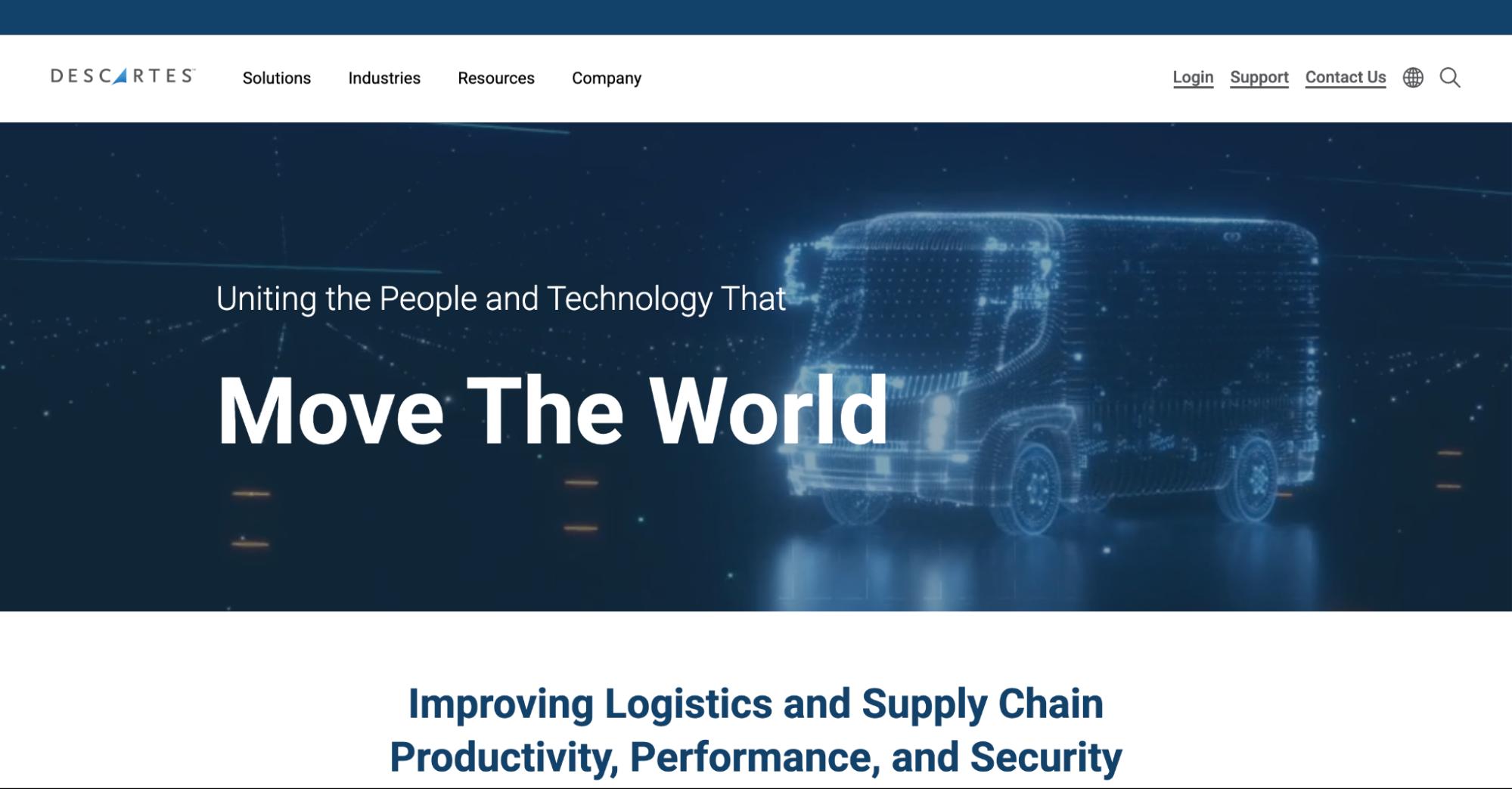 Descartes homepage with the headline “Move the World.”